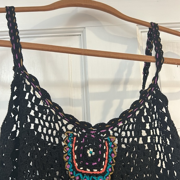 Black Open Crochet Knit Cover up or Dress-M - Picture 4 of 10